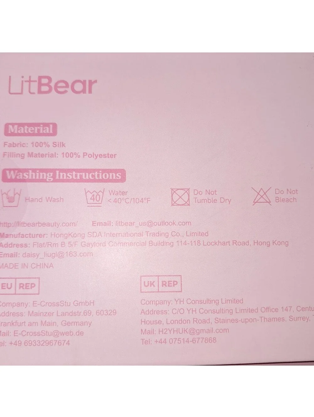 Litbear NWT 100% Mulberry Silk Eye Mask For Side Sleepers Blackout In Pink